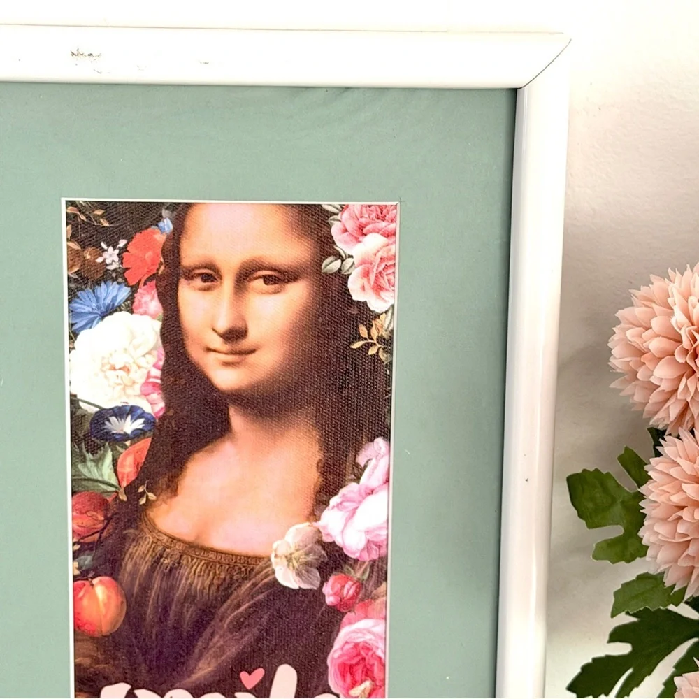 Mona Lisa Smile Always Moody Floral Canvas Art Print Framed & Green Matted Wall